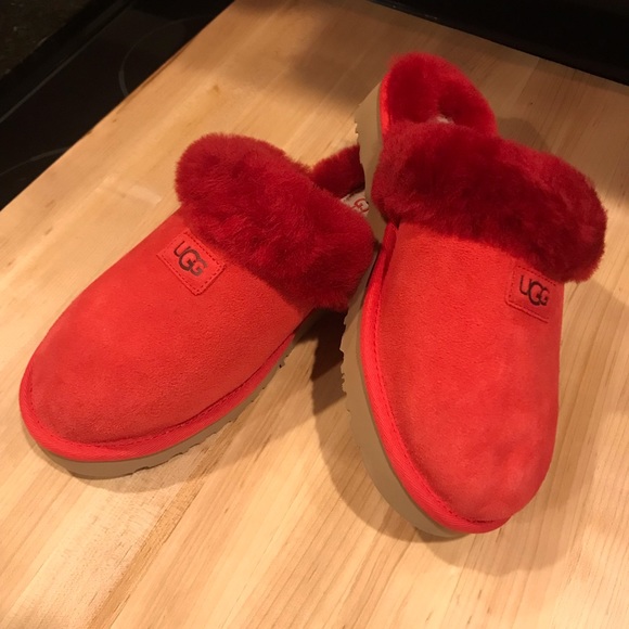 New UGG Cozy Slipper, Ribbon Red Fuzzy Slippers, Cherry Red Plush Slip-Ons, UGGs - Picture 16 of 16
